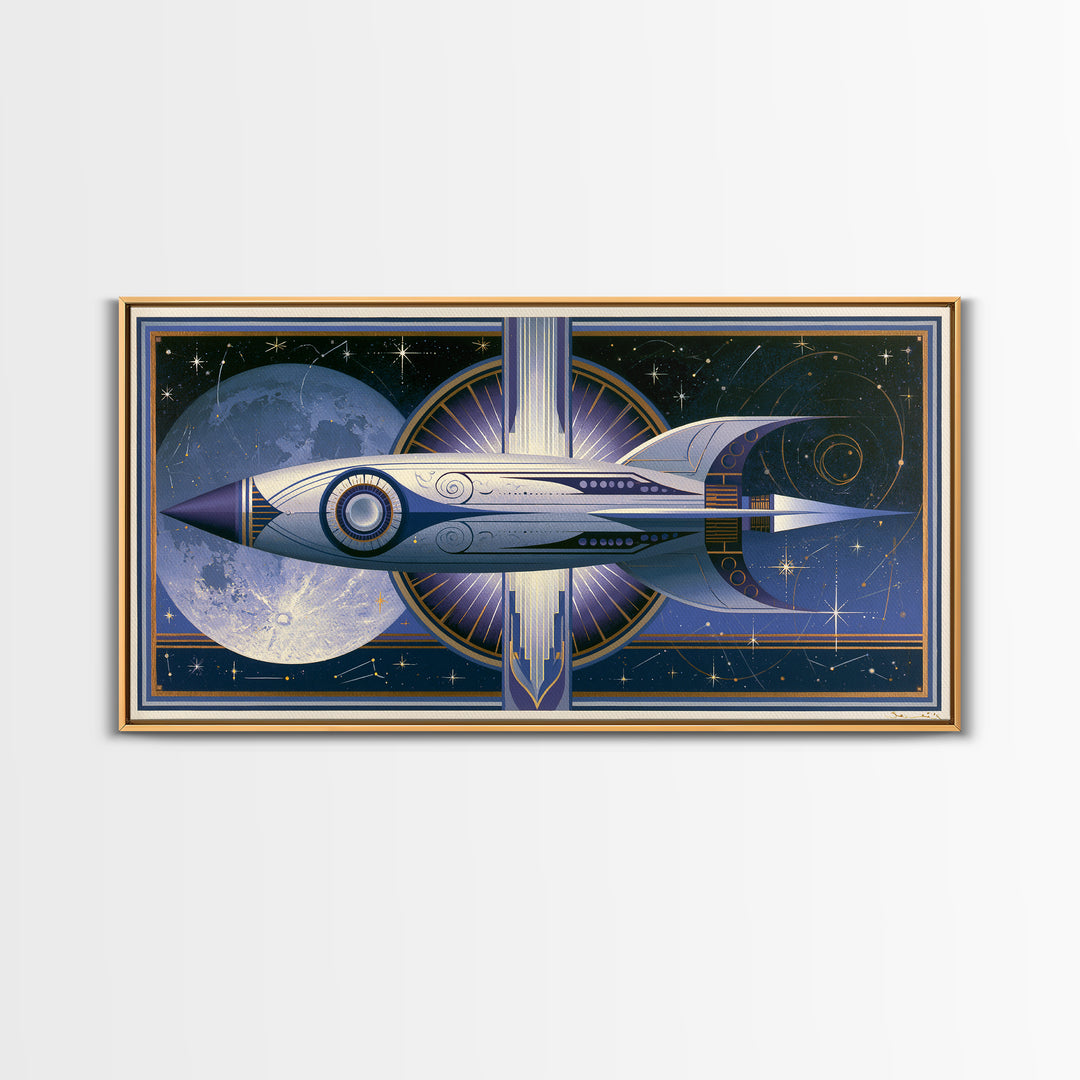 Retro Space Poster Framed Canvas Print, Space Art, Canvas Wall Art, Spa Decor, Fine Art, Serenity, Gallery Decor, Neutral Decor, SAR-2x1-65