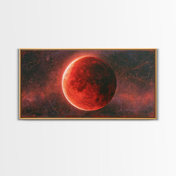 Lunar Eclipse in Deep Red Tones Framed Canvas Print, Space Art, Gallery Decor, Spa Decor, Fine Art, Serenity, Home Decor, SAR-2x1-79