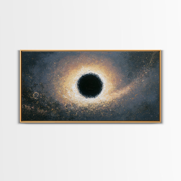 Black Hole with Radiant Accretion Ring Framed Canvas Print, Space Art, Space, Spa Decor, Fine Art, Serenity, Statement Artwork, SAR-2x1-99