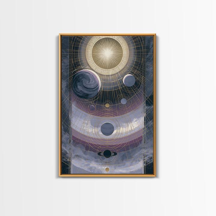 Solar System Arrangement Framed Canvas Print, Space Art, Digital Wall Art, Spa Decor, Oil Painting, Serenity, Abstract Painting, SAR-2x3-12