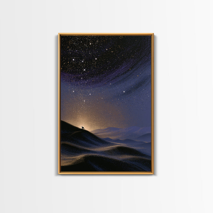 Mars Landscape with Tiny Rover Silhouette Framed Canvas Print, Space Art, Abstract Art, Spa Decor, Fine Art, Serenity, SAR-2x3-17