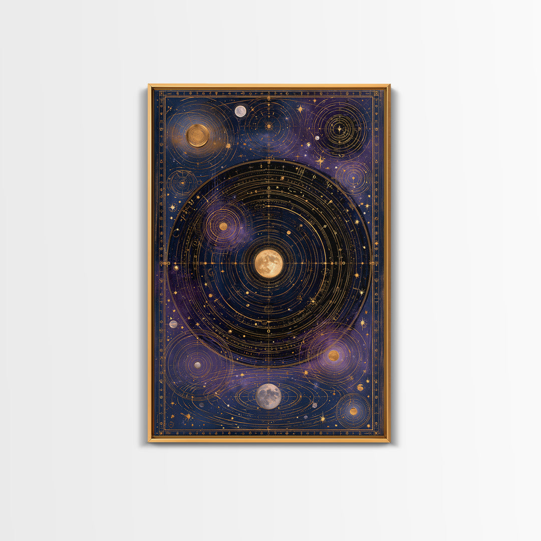 Solar System Arrangement Framed Canvas Print, Space Art, Textured Painting, Spa Decor, Watercolor Art, Serenity, Art Prints, SAR-2x3-36