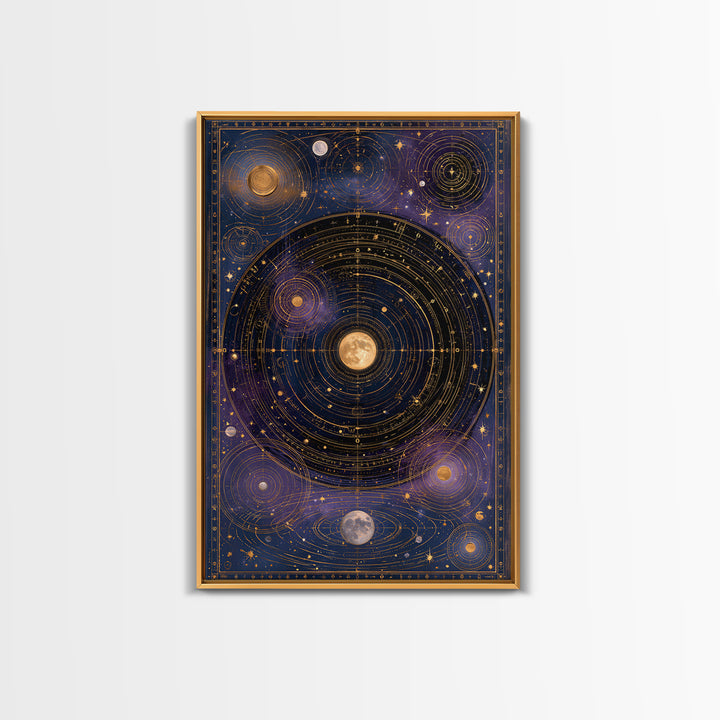 Solar System Arrangement Framed Canvas Print, Space Art, Textured Painting, Spa Decor, Watercolor Art, Serenity, Art Prints, SAR-2x3-36