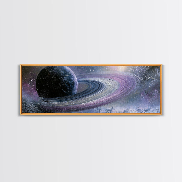 Planetary Rings Made of Ice and Light Framed Canvas Print, Space Art, Digital Art, Spa Decor, Serenity, Modern Wall Art, SAR-3x1-10