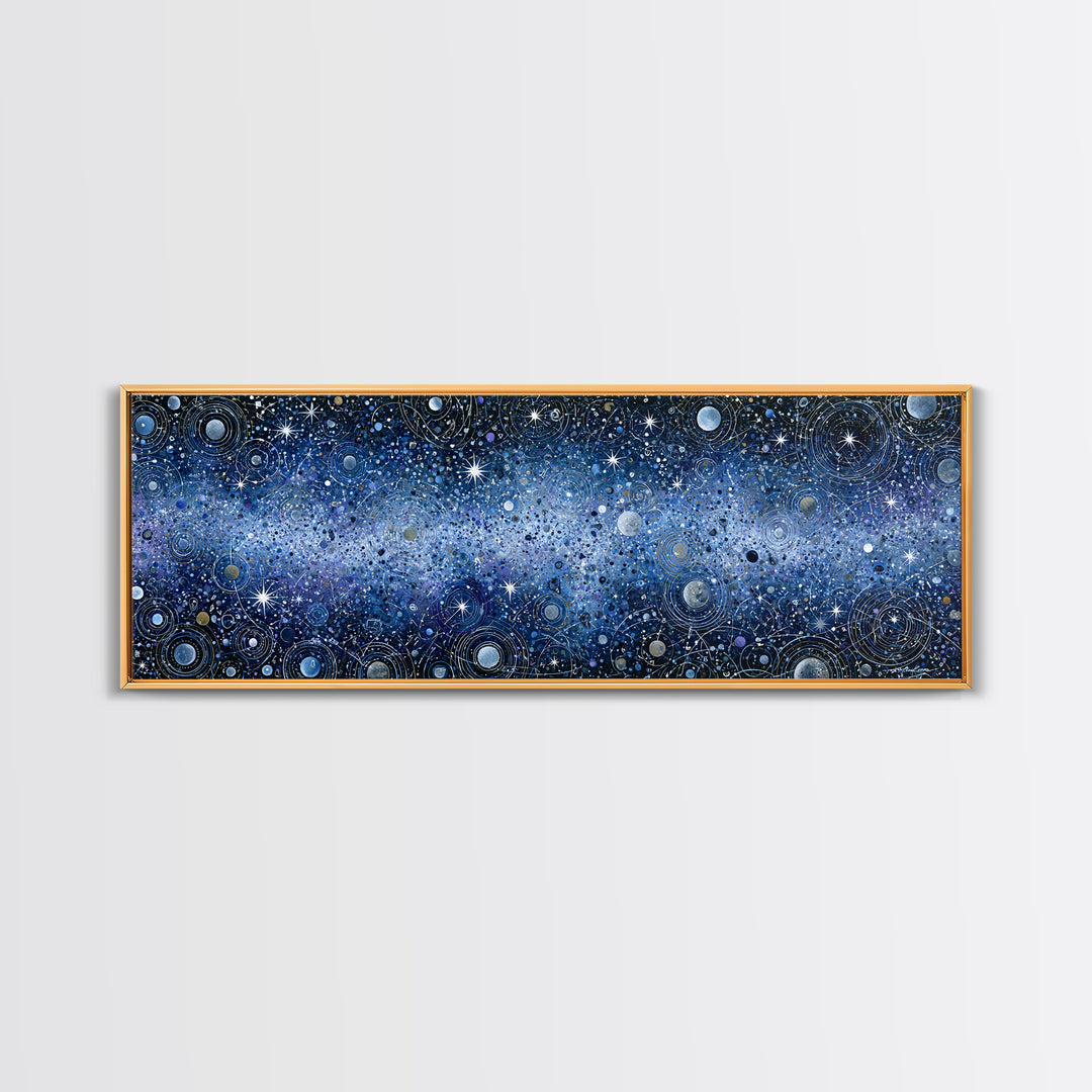 Distant Star Cluster Framed Canvas Print, Space Art, Retro Wall Art, Spa Decor, Fine Art, Serenity, Textured Painting, SAR-3x1-12