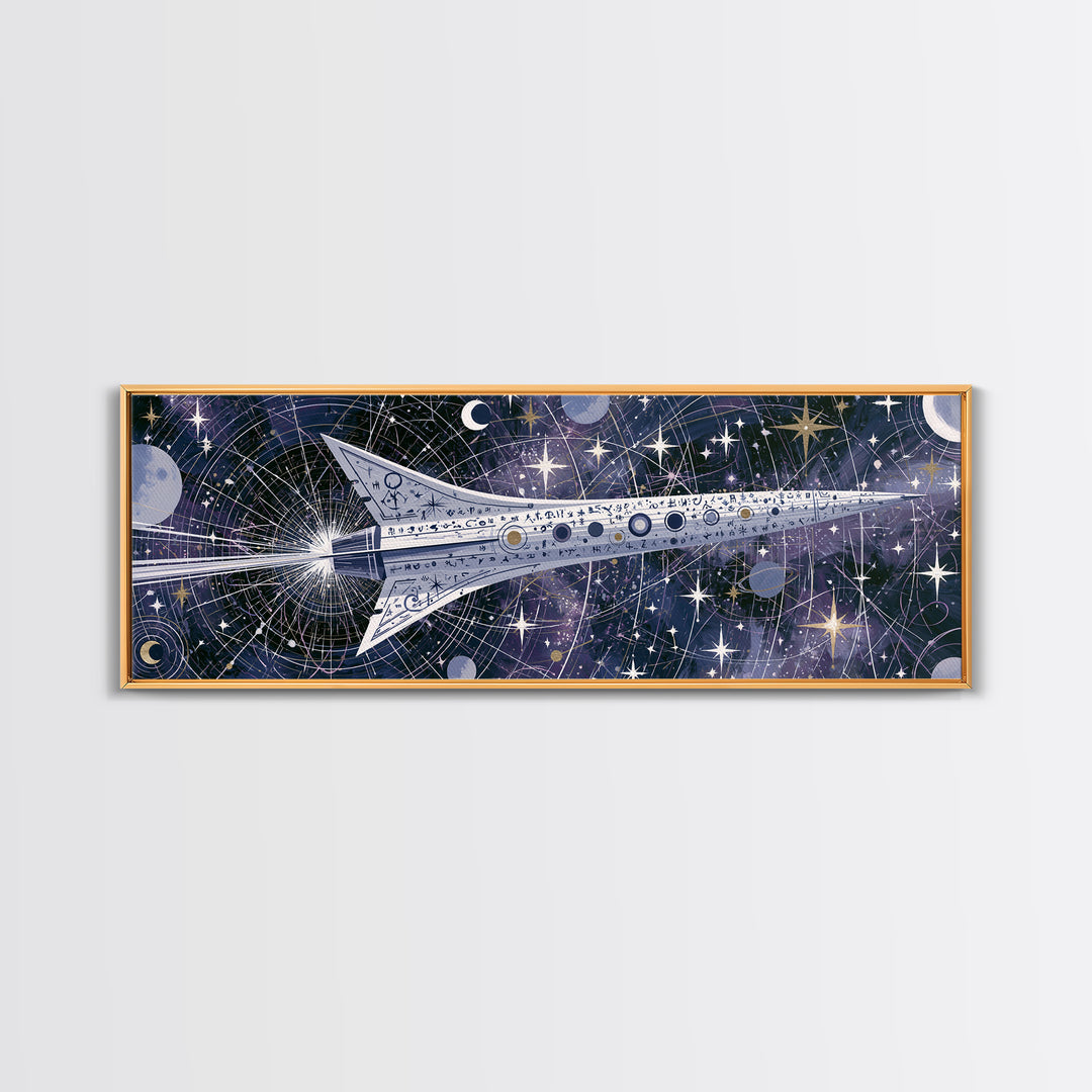 Rocket Ship Crossing a Retro Star Field Canvas Print, Space Art, Printable Art, Spa Decor, Watercolor Art, Serenity, SAR-3x1-26