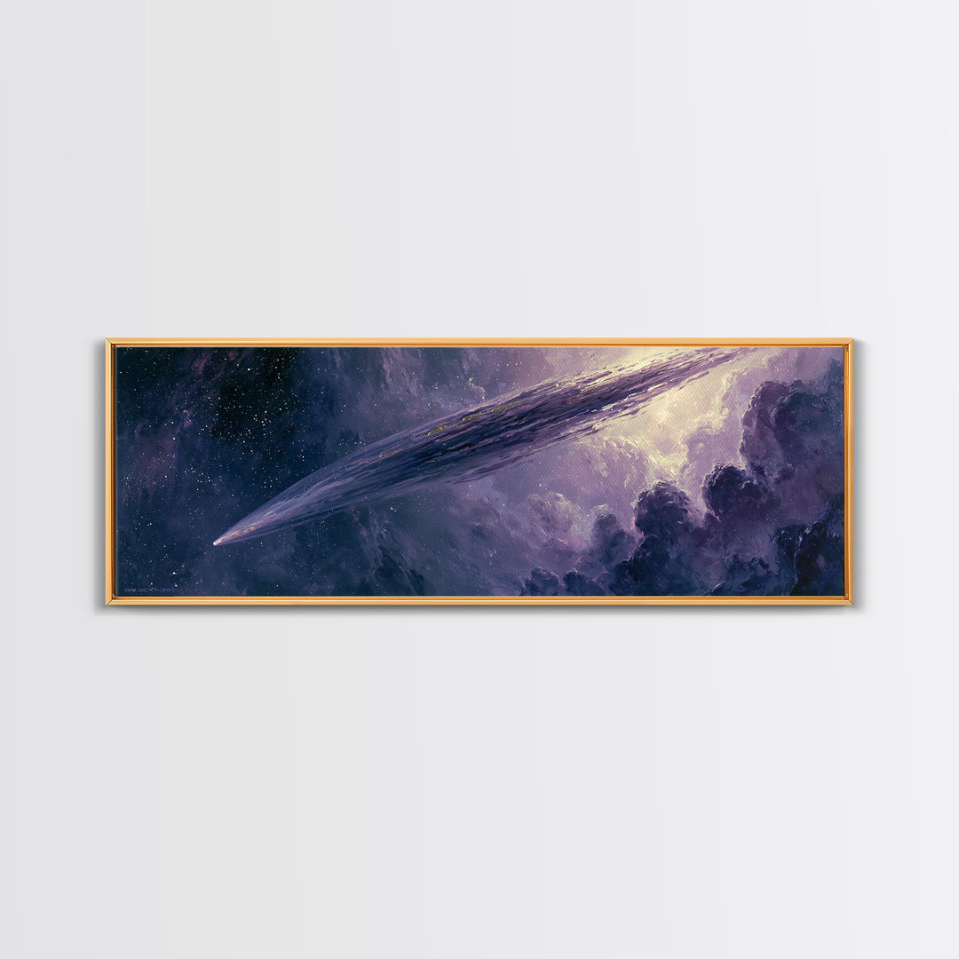 Comet Streaking Through Violet Darkness Canvas Print, Space Art, Living Room Wall Art, Spa Decor, Fine Art, Serenity, SAR-3x1-46