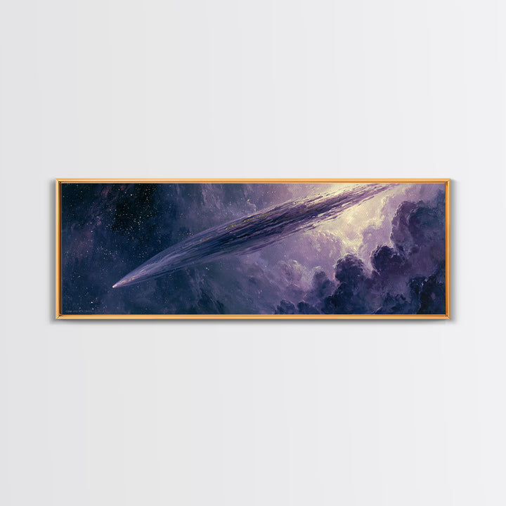 Comet Streaking Through Violet Darkness Canvas Print, Space Art, Living Room Wall Art, Spa Decor, Fine Art, Serenity, SAR-3x1-46