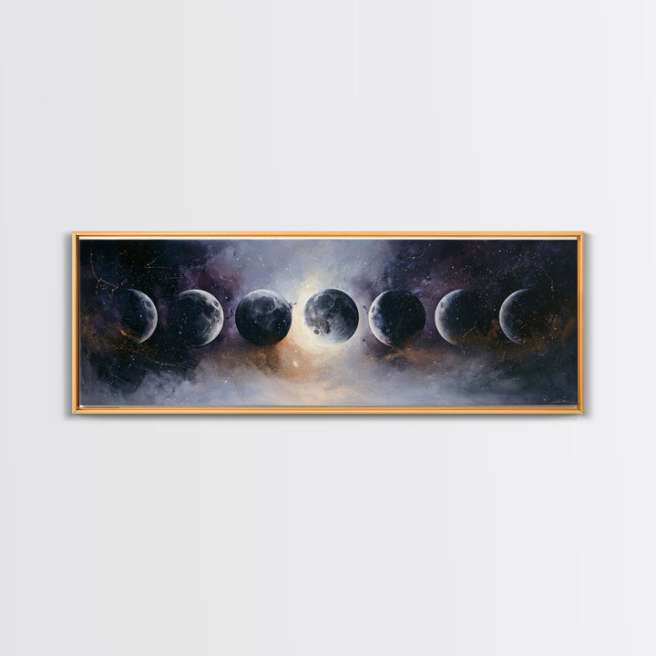 Moon Phases in Elegant Monochrome Framed Canvas Print, Space Art, Statement Artwork, Spa Decor, Fine Art, Serenity, Wall Decor, SAR-3x1-57
