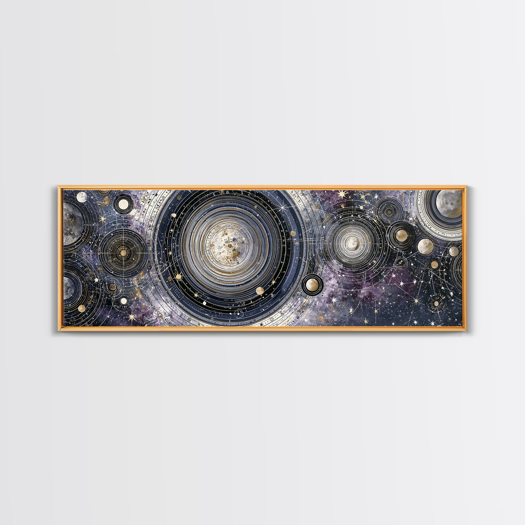 Solar System Arrangement Canvas Print, Space Art, Spa Decor, Oil Painting, Serenity, Abstract Wall Art, Modern Wall Art, SAR-3x1-92