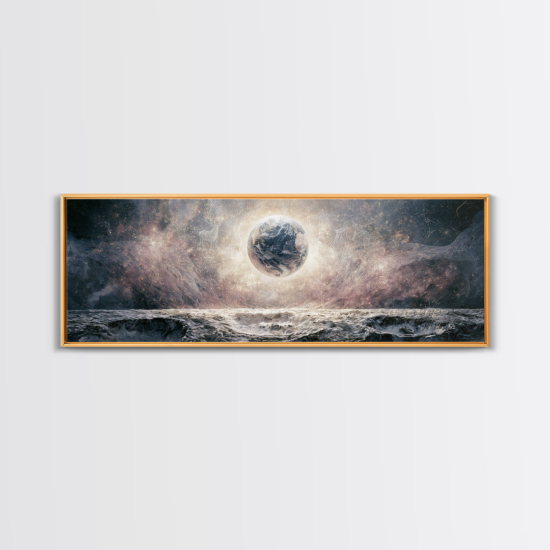 Moon Surface with Earth Hanging Above Canvas Print, Space Art, Home Decor, Spa Decor, Fine Art, Serenity, Wall Art Prints, SAR-3x1-93