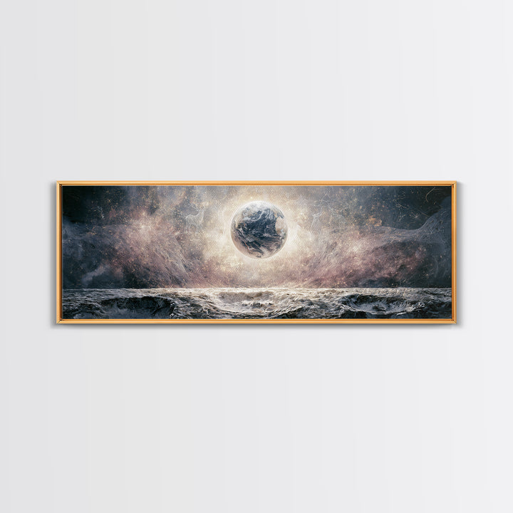 Moon Surface with Earth Hanging Above Canvas Print, Space Art, Home Decor, Spa Decor, Fine Art, Serenity, Wall Art Prints, SAR-3x1-93