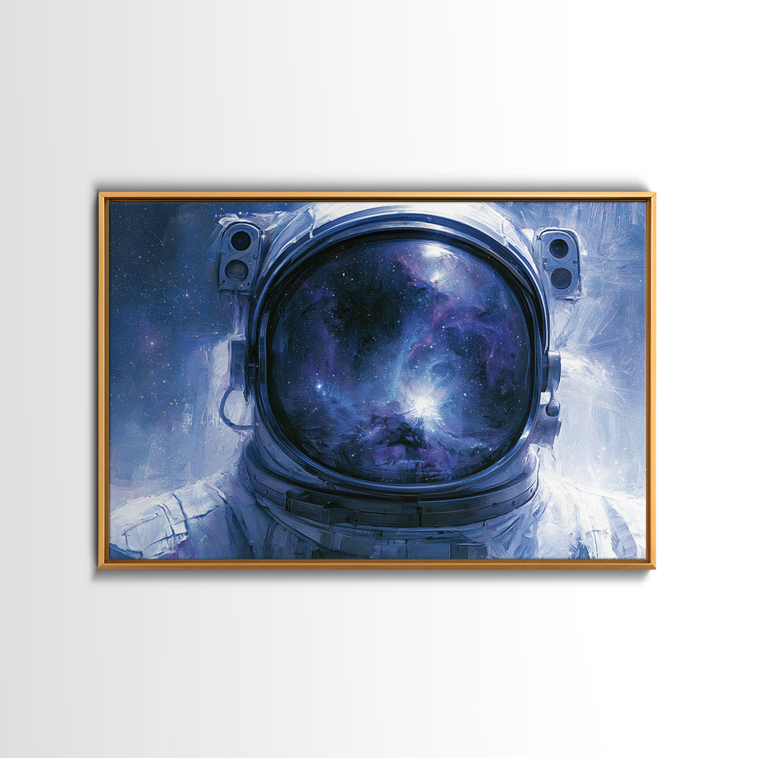 Astronaut Helmet Reflecting a Nebula Framed Canvas Print, Space Art, Fine Art Print, Spa Decor, Fine Art, Serenity, Wall Decor, SAR-3x2-20