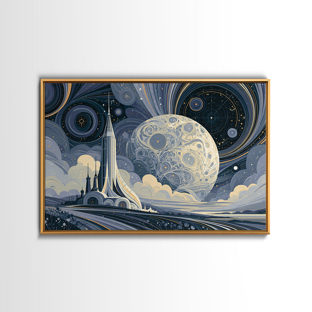Retro Space Poster Framed Canvas Print, Space Art, Fine Art Print, Spa Decor, Fine Art, Serenity, Wall Decor, Painting, SAR-3x2-25