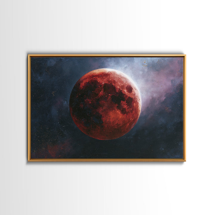 Lunar Eclipse in Deep Red Tones Framed Canvas Print, Space Art, Digital Art, Spa Decor, Fine Art, Serenity, Modern Wall Art, SAR-3x2-39