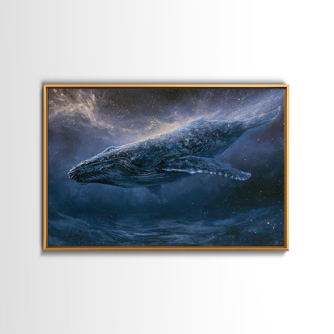 Space Whale Swimming Through Star Dust Framed Canvas Print, Space Art, Posters, Spa Decor, Fine Art, Serenity, Abstract Art, SAR-3x2-60