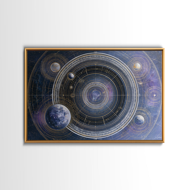 Solar System Arrangement Framed Canvas Print, Space Art, Gallery Decor, Spa Decor, Oil Painting, Serenity, Home Decor, SAR-3x2-8