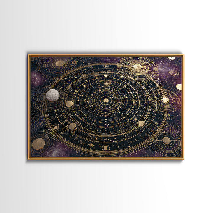 Solar System Arrangement Framed Canvas Print, Space Art, Spa Decor, Watercolor Art, Serenity, Living Room Wall Art, SAR-3x2-80
