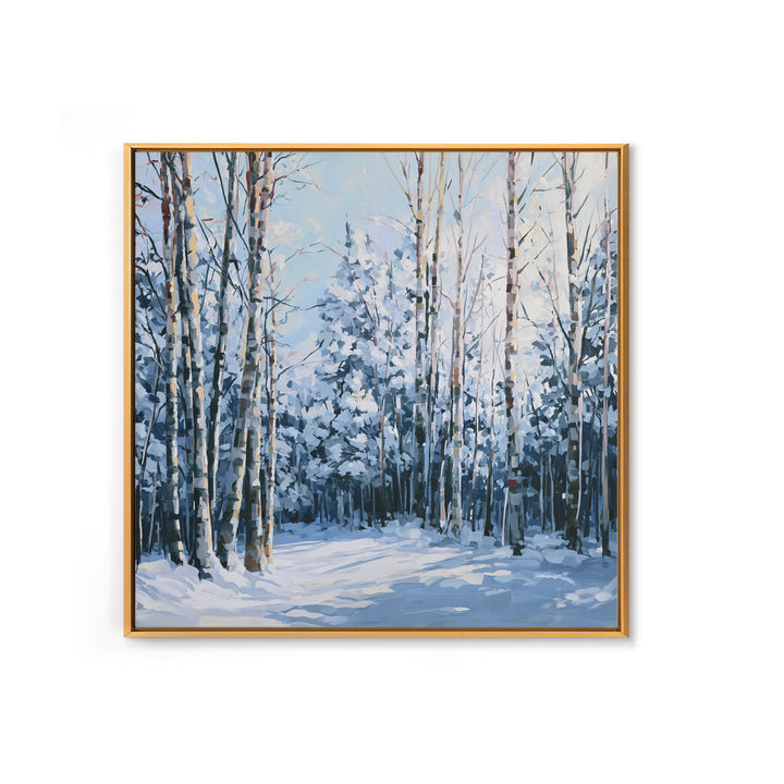 Snowy Nordic Forest Framed Canvas Print, Scandinavian Art, Textured Painting, Living Room Decor, Nordic, Christmas Decor, SCA-1x1-1