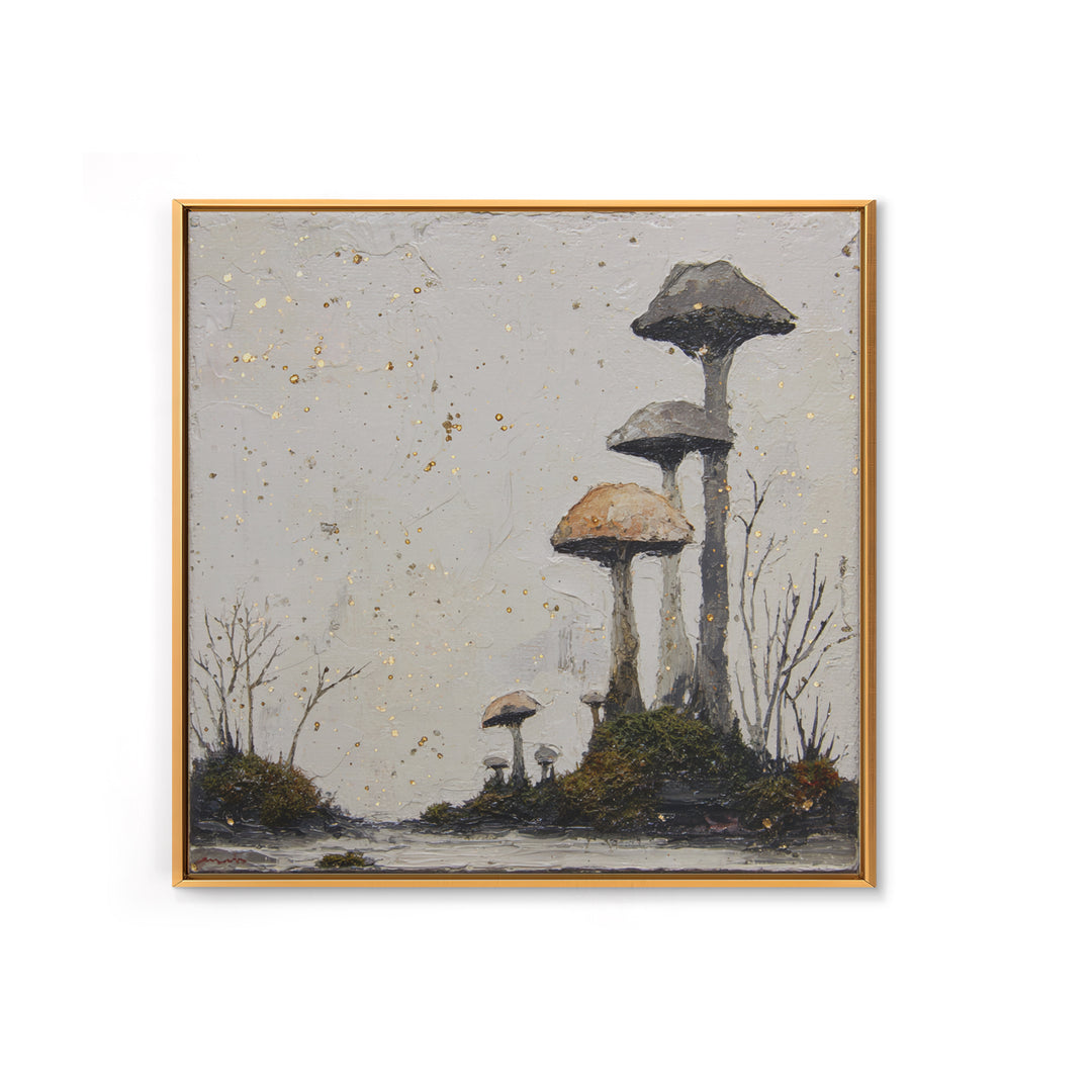Simple Mushroom and Moss Forest Study Framed Canvas Print, Scandinavian Art, Boho Wall Decor, Living Room Decor, Nordic, SCA-1x1-24