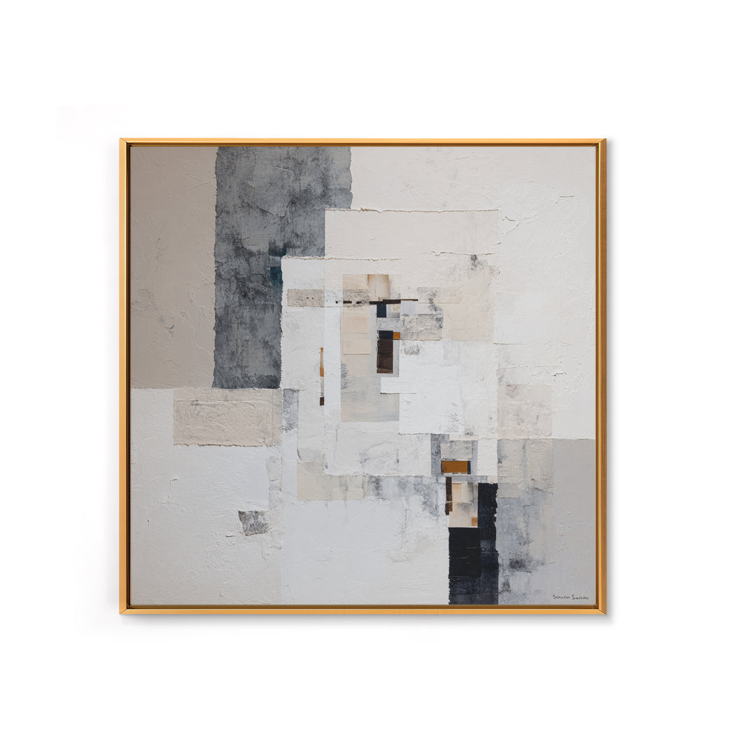 Soft Beige Geometric Abstraction Framed Canvas Print, Scandinavian Art, Abstract Wall Art, Living Room Decor, Fine Art, Nordic, SCA-1x1-27