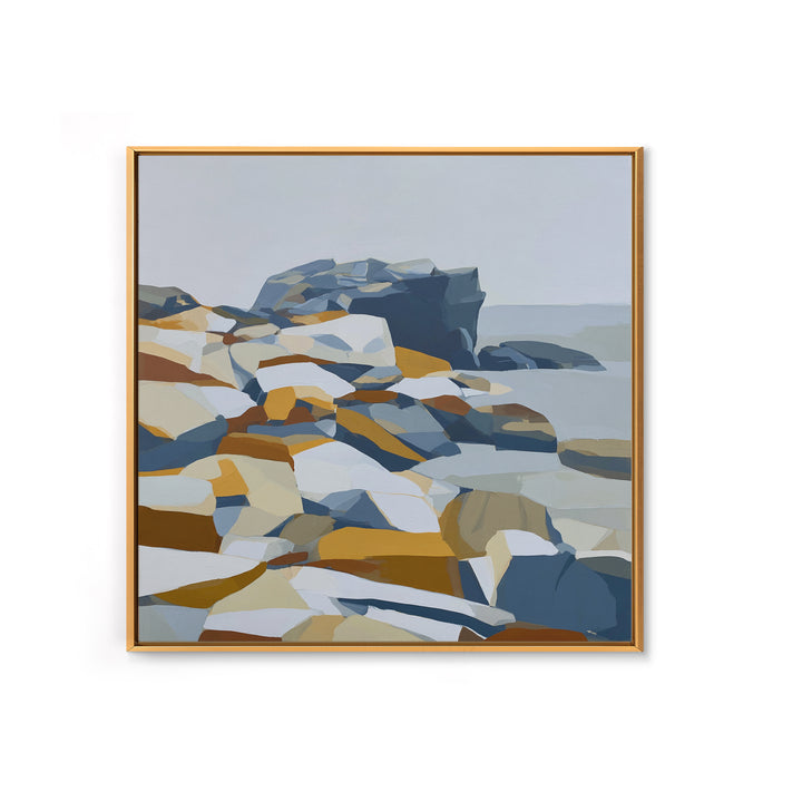 Quiet Coastal Rocks and Gray Sea Framed Canvas Print, Scandinavian Art, Living Room Decor, Fine Art, Nordic, Gallery Decor, SCA-1x1-47