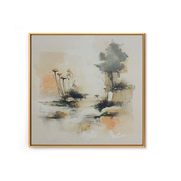 Simple Mushroom and Moss Forest Study Framed Canvas Print, Scandinavian Art, Decor, Living Room Decor, Oil Painting, Nordic, SCA-1x1-48