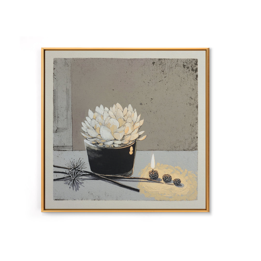 Ceramic Vase with Dried Grasses Framed Canvas Print, Scandinavian Art, Living Room Decor, Oil Painting, Nordic, SCA-1x1-61