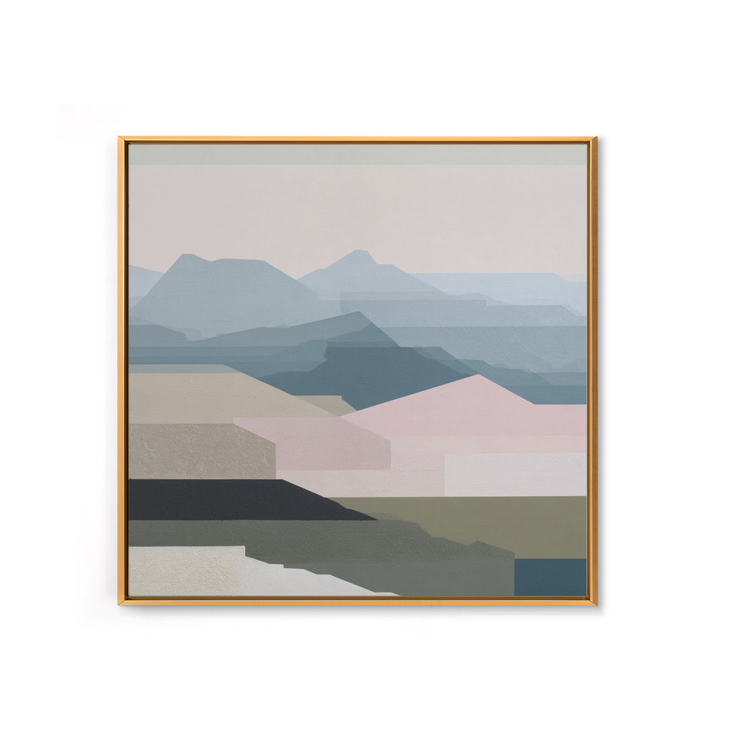 Muted Mountain Layers Framed Canvas Print, Scandinavian Art, Mid Century Modern, Living Room Decor, Oil Painting, Nordic, SCA-1x1-8