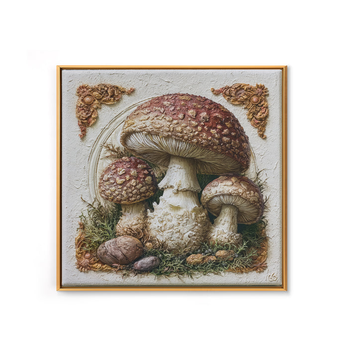 Simple Mushroom and Moss Forest Study Canvas Print, Scandinavian Art, Mid Century Modern, Living Room Decor, Nordic, SCA-1x1-96