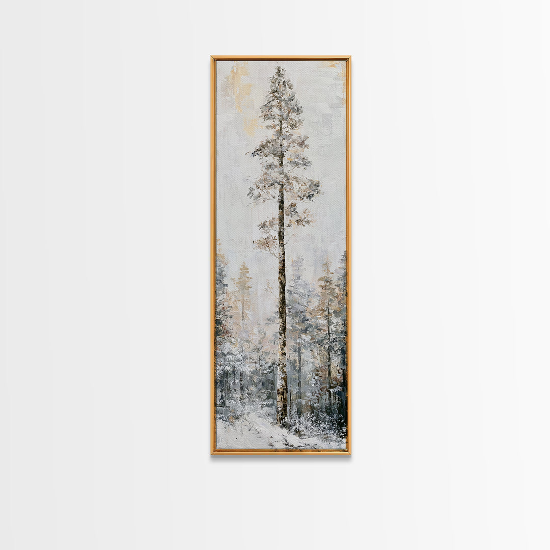 Snowy Nordic Forest Canvas Print, Scandinavian Art, Printable, Living Room Decor, Oil Painting, Nordic, Abstract Wall Art, SCA-1x3-13
