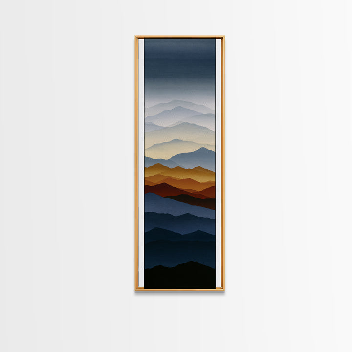 Muted Mountain Layers Framed Canvas Print, Scandinavian Art, Oil Painting, Living Room Decor, Fine Art, Nordic, Boho Wall Decor, SCA-1x3-20
