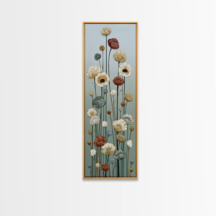 Minimal Meadow Flowers Canvas Print, Scandinavian Art, Neutral Decor, Living Room Decor, Oil Painting, Nordic, Wall Decor, SCA-1x3-22