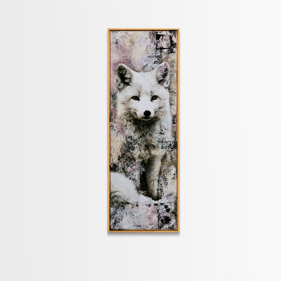 White Fox in Quiet Snow Framed Canvas Print, Scandinavian Art, Digital Wall Art, Living Room Decor, Fine Art, Nordic, SCA-1x3-24