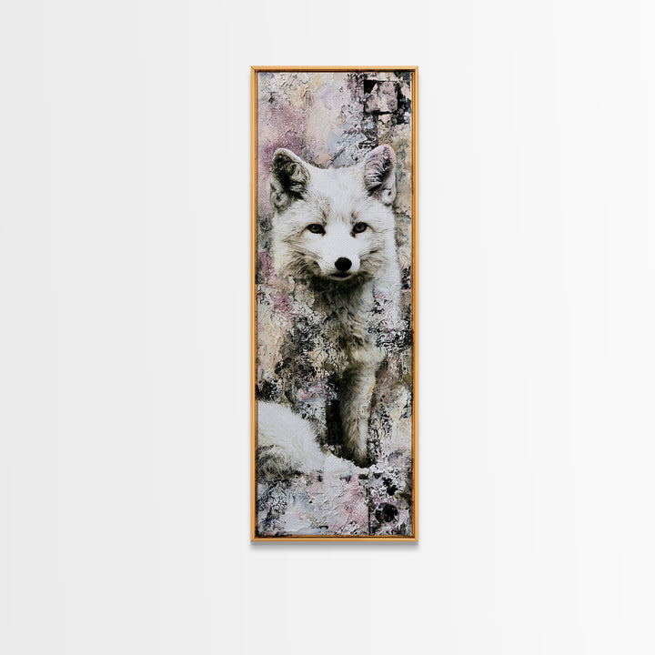 White Fox in Quiet Snow Framed Canvas Print, Scandinavian Art, Digital Wall Art, Living Room Decor, Fine Art, Nordic, SCA-1x3-24