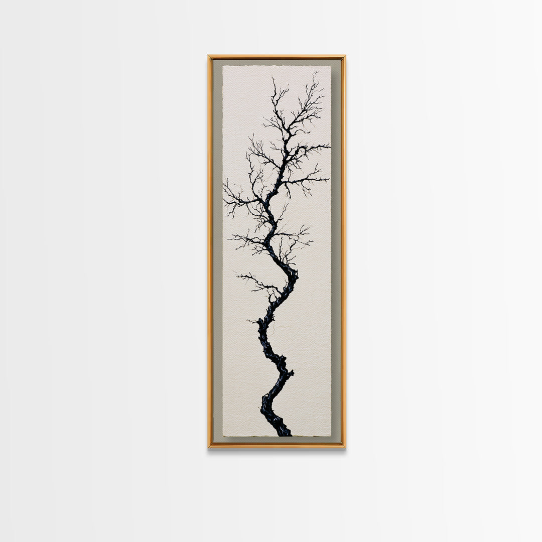 Single Black Branch on Warm White Background Canvas Print, Scandinavian Art, Wall Hanging, Living Room Decor, Watercolor Art, SCA-1x3-32