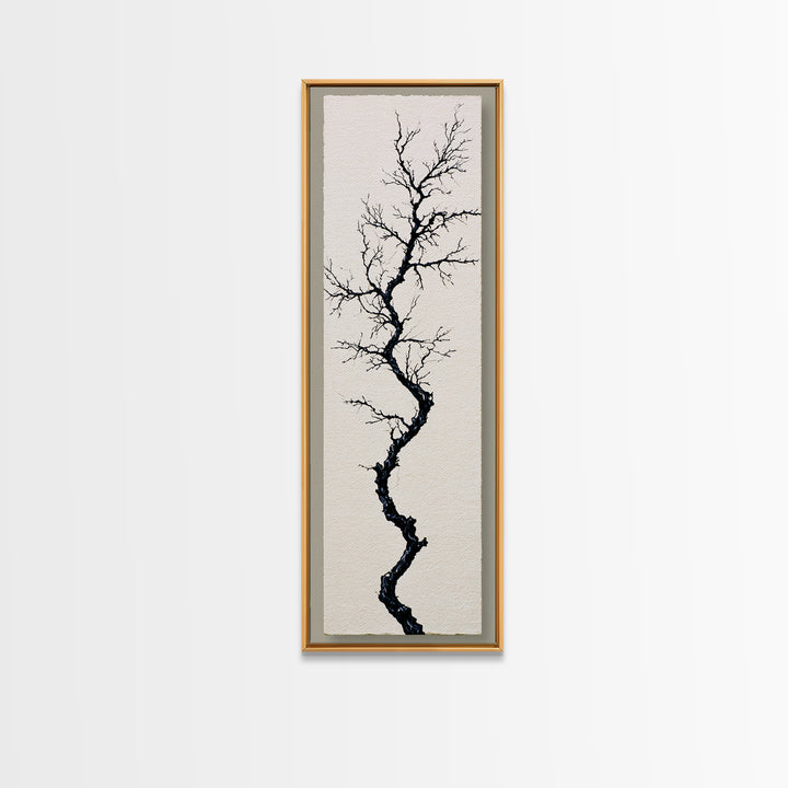 Single Black Branch on Warm White Background Canvas Print, Scandinavian Art, Wall Hanging, Living Room Decor, Watercolor Art, SCA-1x3-32