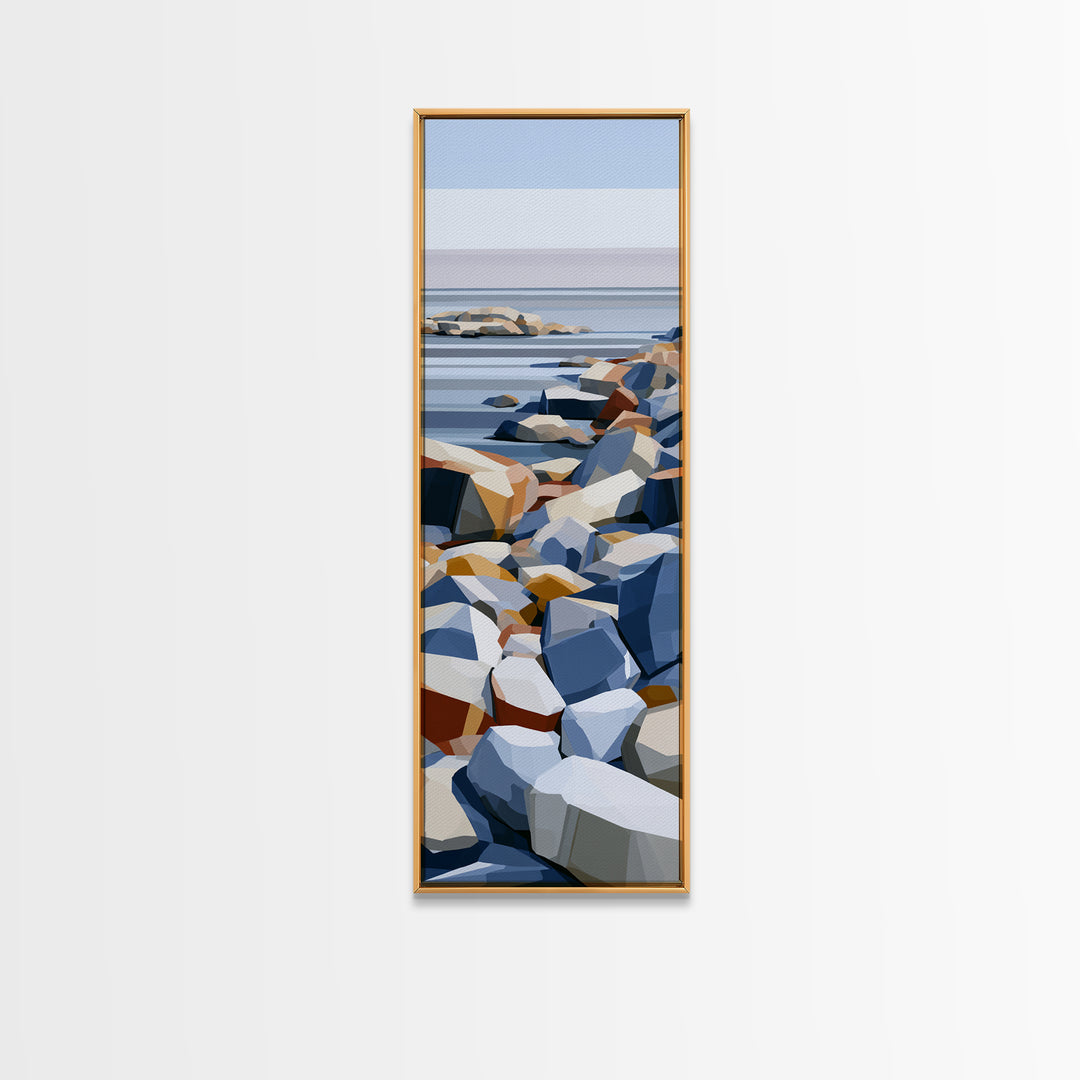 Quiet Coastal Rocks and Gray Sea Canvas Print, Scandinavian Art, Wall Art Print, Living Room Decor, Fine Art, Nordic, SCA-1x3-35