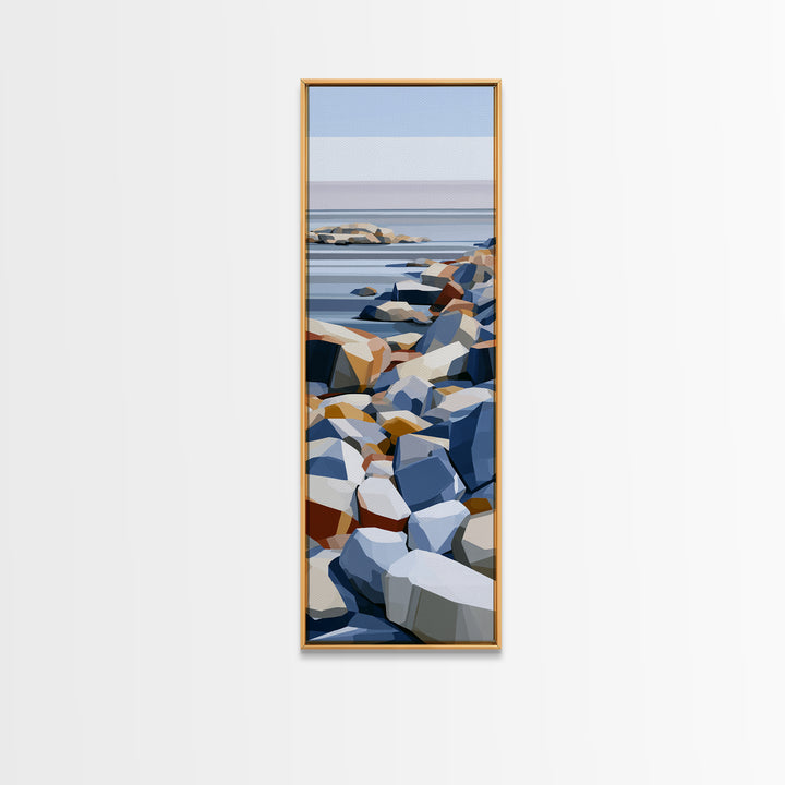 Quiet Coastal Rocks and Gray Sea Canvas Print, Scandinavian Art, Wall Art Print, Living Room Decor, Fine Art, Nordic, SCA-1x3-35