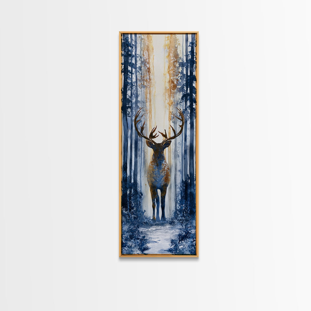 Reindeer Silhouette in Snowy Landscape Canvas Print, Scandinavian Art, Luxury Decor, Living Room Decor, Oil Painting, Nordic, SCA-1x3-42