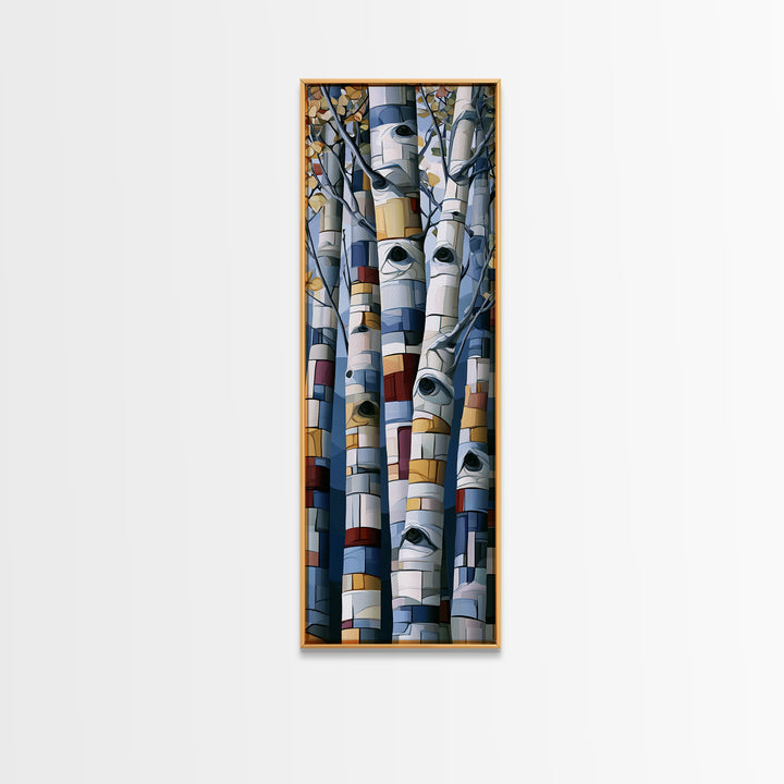 Birch Tree Trunks Framed Canvas Print, Scandinavian Art, Mid Century Modern, Living Room Decor, Oil Painting, Nordic, SCA-1x3-45