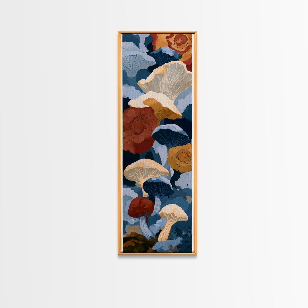 Simple Mushroom and Moss Forest Study Canvas Print, Scandinavian Art, Boho Wall Art, Living Room Decor, Fine Art, Nordic, SCA-1x3-60