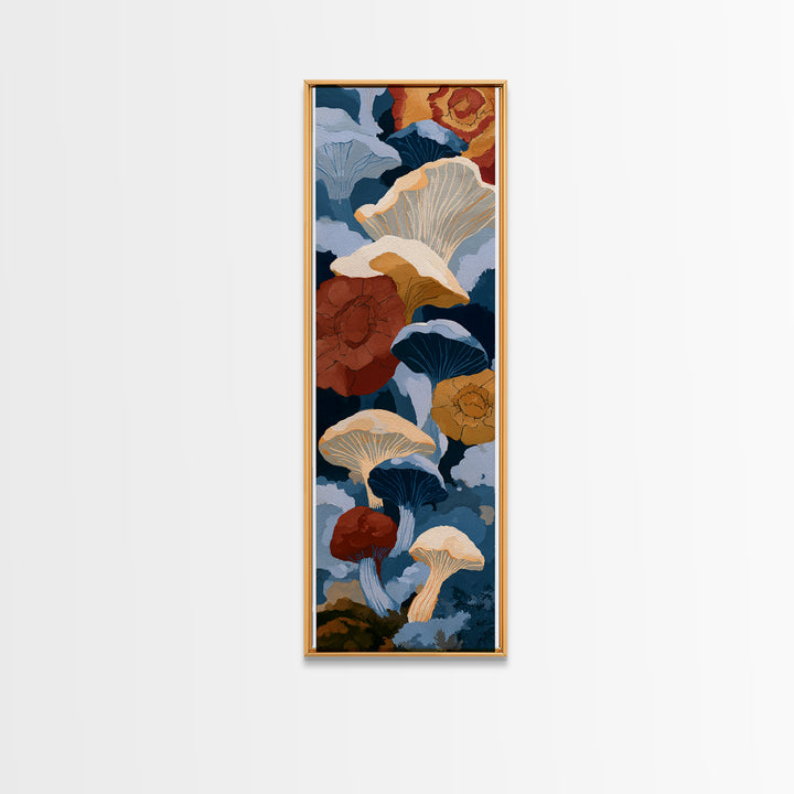Simple Mushroom and Moss Forest Study Canvas Print, Scandinavian Art, Boho Wall Art, Living Room Decor, Fine Art, Nordic, SCA-1x3-60