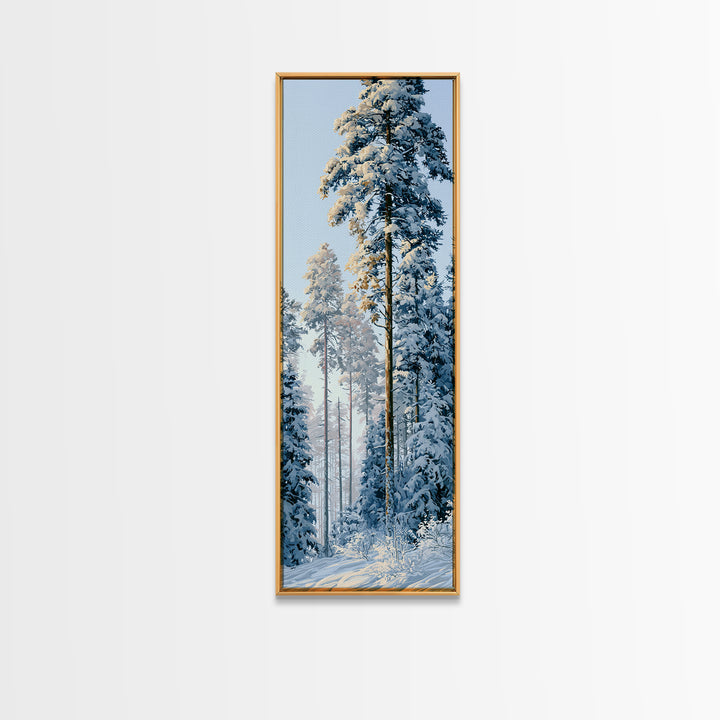 Snowy Nordic Forest Framed Canvas Print, Scandinavian Art, Digital Wall Art, Living Room Decor, Fine Art, Nordic, Boho Decor, SCA-1x3-61