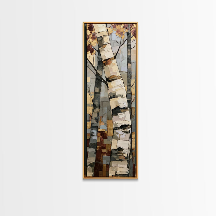 Birch Tree Trunks Framed Canvas Print, Scandinavian Art, Mid Century Modern, Living Room Decor, Oil Painting, Nordic, SCA-1x3-69