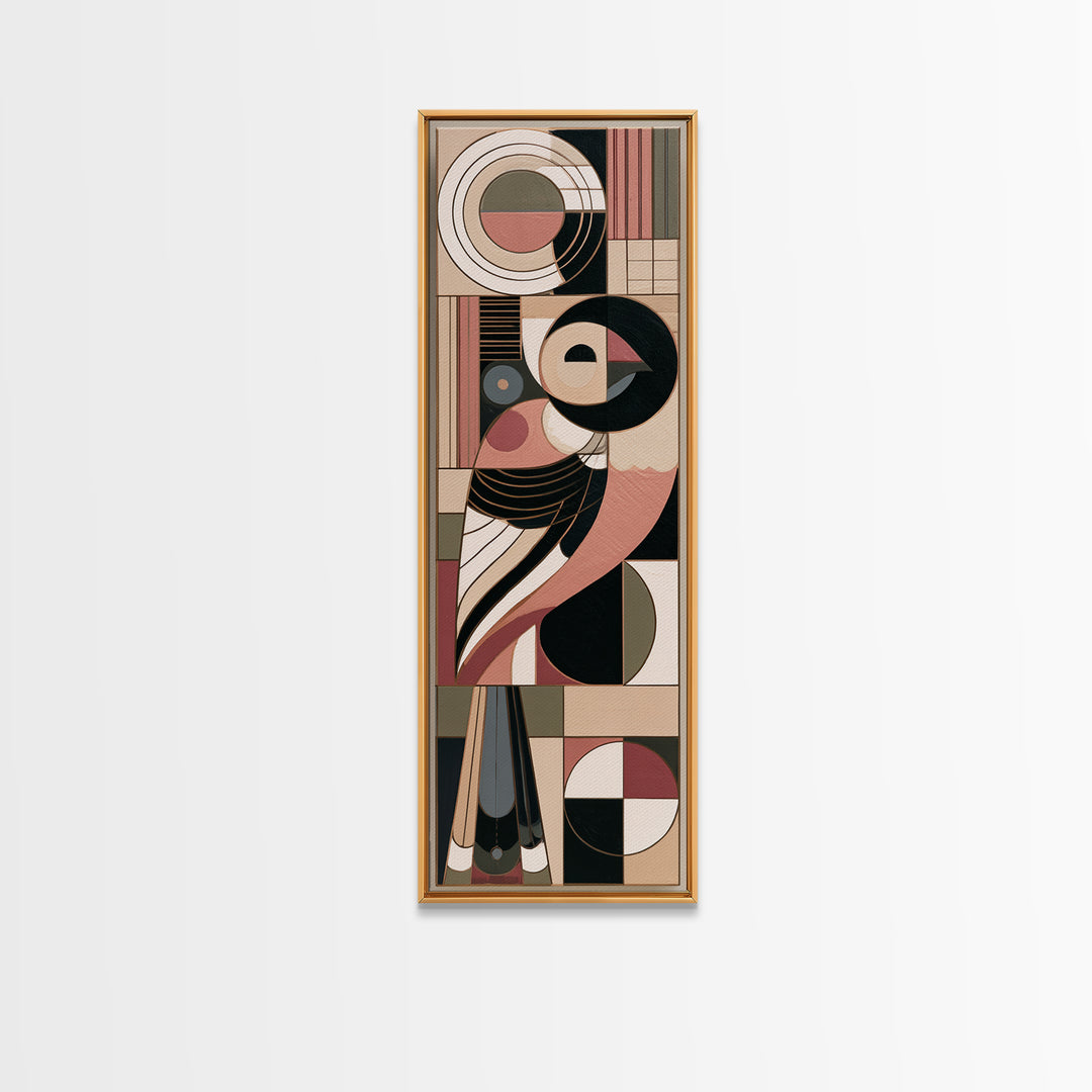 Nordic Folk Bird Framed Canvas Print, Scandinavian Art, Contemporary Art, Living Room Decor, Fine Art, Nordic, Digital Wall Art, SCA-1x3-71