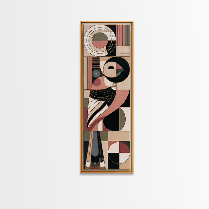 Nordic Folk Bird Framed Canvas Print, Scandinavian Art, Contemporary Art, Living Room Decor, Fine Art, Nordic, Digital Wall Art, SCA-1x3-71