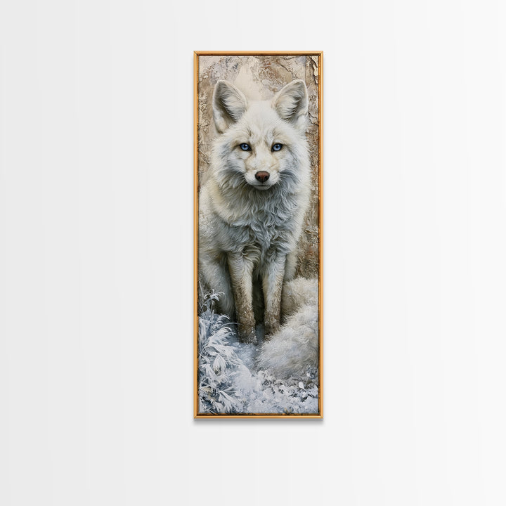 White Fox in Quiet Snow Canvas Print, Scandinavian Art, Modern Art, Living Room Decor, Fine Art, Nordic, Contemporary Art, SCA-1x3-72