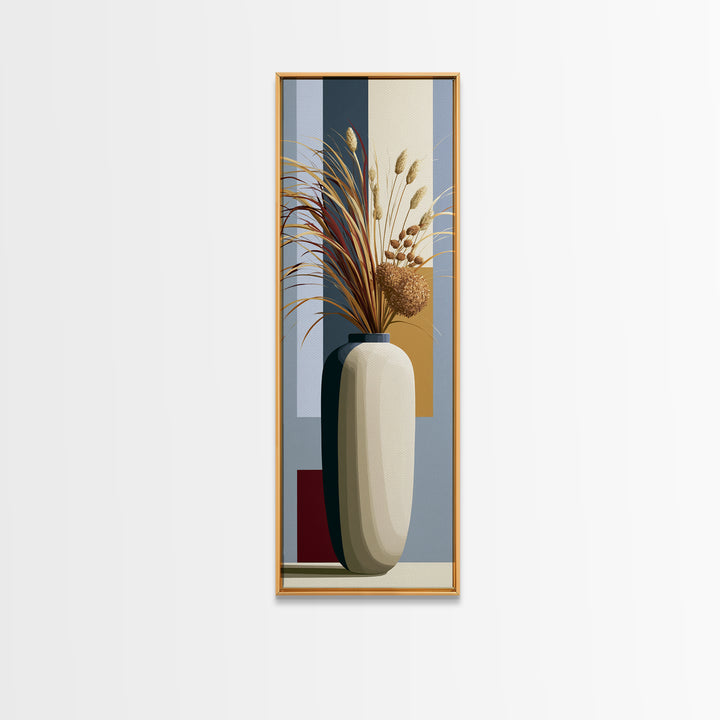 Ceramic Vase with Dried Grasses Canvas Print, Scandinavian Art, Boho Wall Art, Living Room Decor, Nordic, Modern Decor, SCA-1x3-73