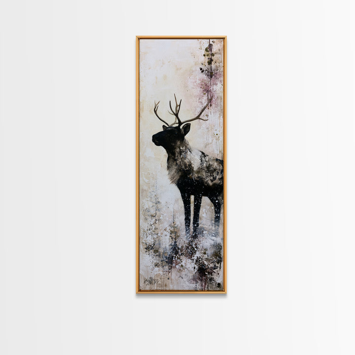 Reindeer Silhouette in Snowy Landscape Canvas Print, Scandinavian Art, Printable, Living Room Decor, Fine Art, Nordic, SCA-1x3-90